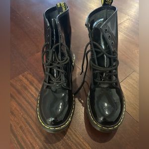 Patent leather Dr Martens lace up combat boot